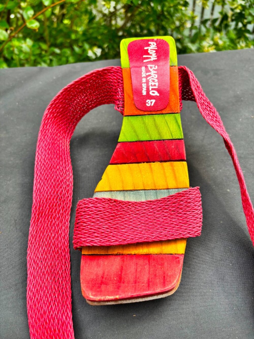 Paloma Barcelo Colorful Wood Wedge Sandals with Ballet Strap Ties Size 7 - Picture 8 of 10